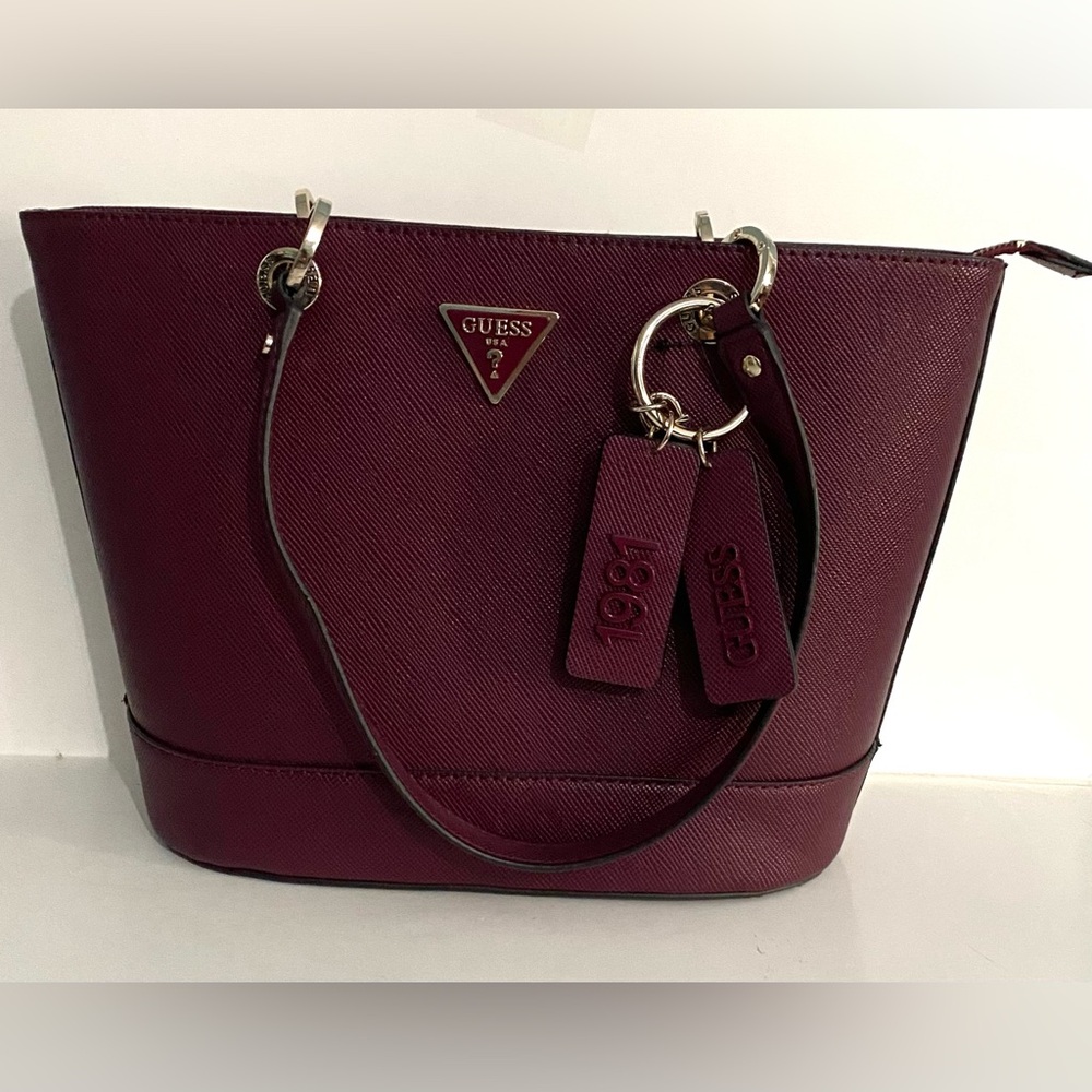 Guess Burgundy Satchel Bag with Elegant Design